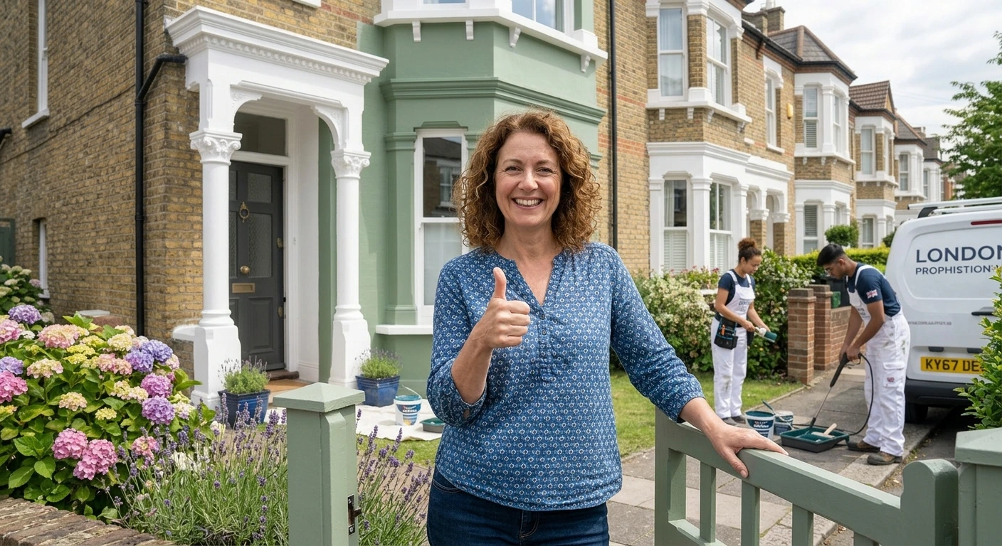 Satisfied female customers of maintaining property